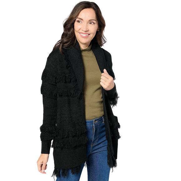 Attitudes by Renee Ruffle Fringe Cardigan in Black NEW Size Medium - Picture 1 of 4